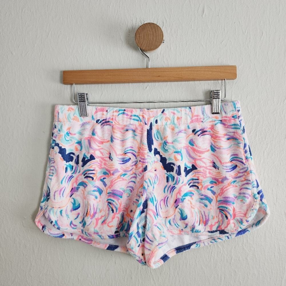 Lilly Pulitzer Terry Cloth Shorts Head In The Sand Flamingo Pink Navy Blue S